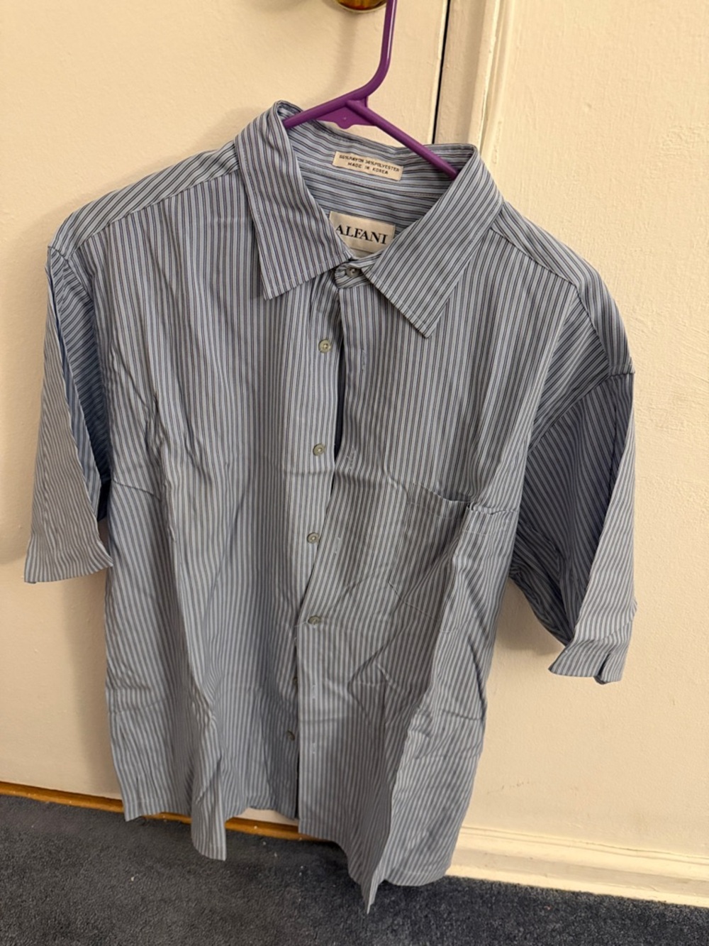 Alfani Blue and White Pinstripe Short-Sleeve Button-Down Shirt